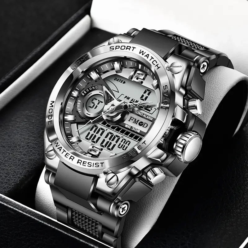 Reloj militar digital para hombre – acero, LED y cuarzo deportivo