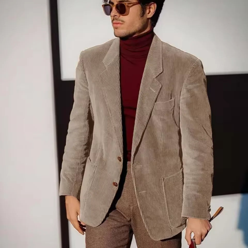 Blazer hombre de pana – chaqueta casual de un solo botón y cómoda