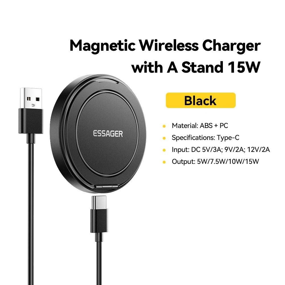 Cargador inalámbrico magnético Essager – 15W rápido con soporte para iPhone y AirPods