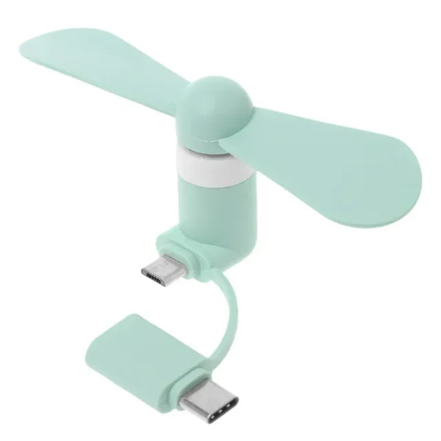 Mini Ventilador Portátil 2 en 1 Type-C y Micro USB, Enfriador de Mano para Celulares Android