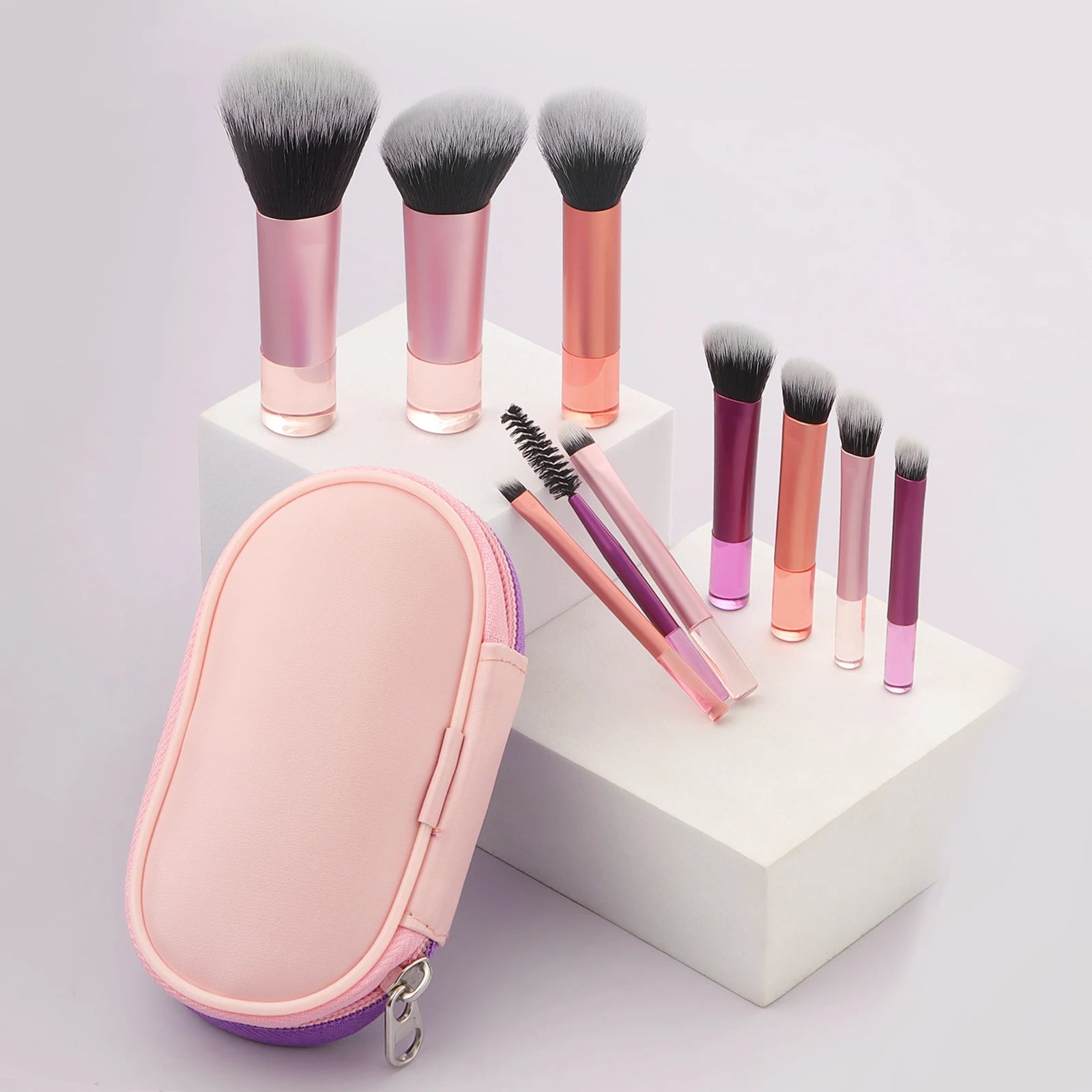 Set de 10 pinceles de maquillaje mini – multifuncionales con estuche portátil