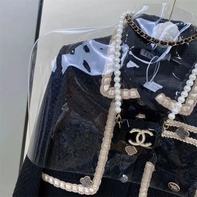 Blazer mujer de tweed grueso – chaqueta elegante con cuello clásico y contraste de colores