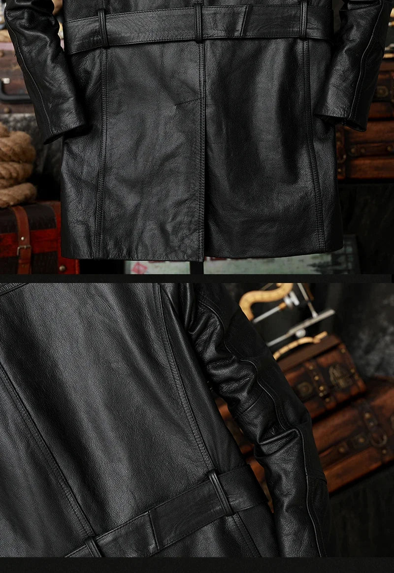 Campera de cuero natural para hombre – estilo casual, doble botonadura y solapa