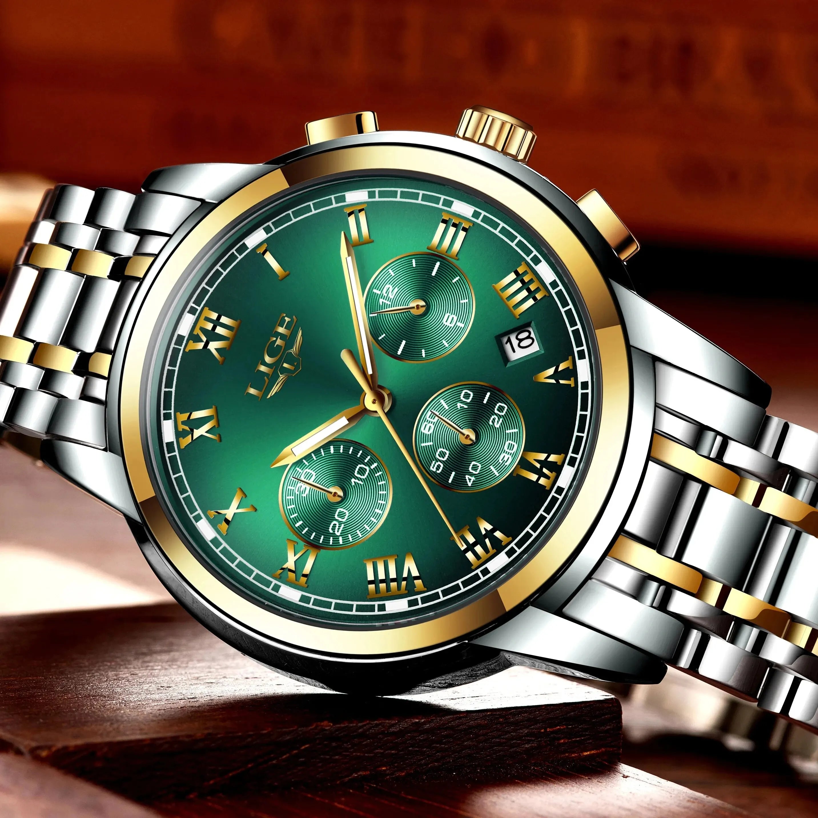 Reloj LIGE para hombre – cronógrafo deportivo de lujo, resistente al agua y acero inoxidable