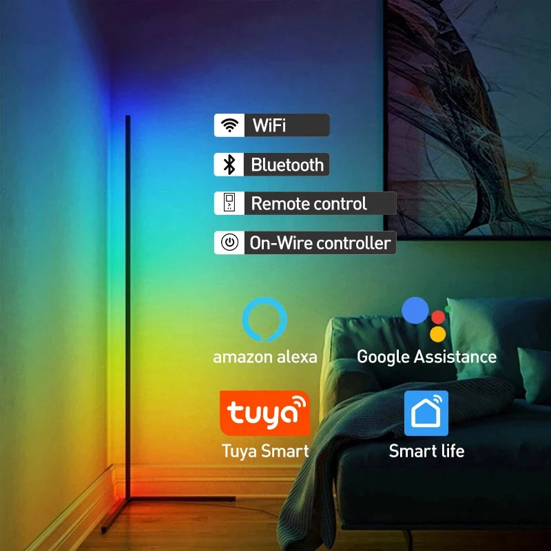 Lámpara de pie Tuya RGB – 160cm, control remoto y ambiente moderno