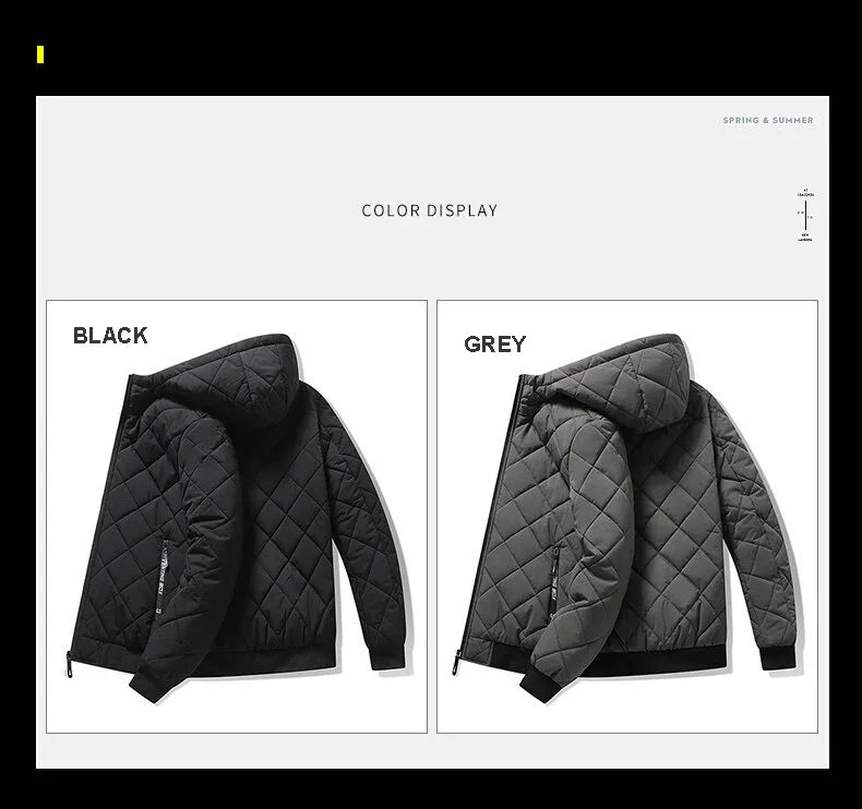 Campera acolchada hombre con capucha – texturizada en rombos, casual y talles grandes