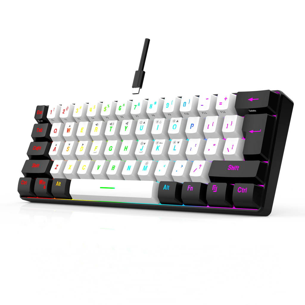 Teclado mecánico compacto 60% – 61 teclas, switches rojos y retroiluminación RGB