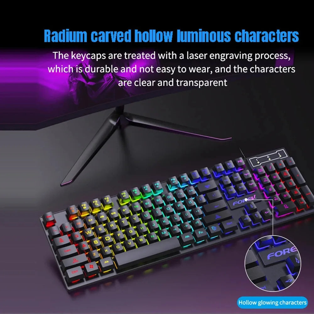 Teclado gaming RGB con cable – 104 teclas y sensación mecánica para Windows