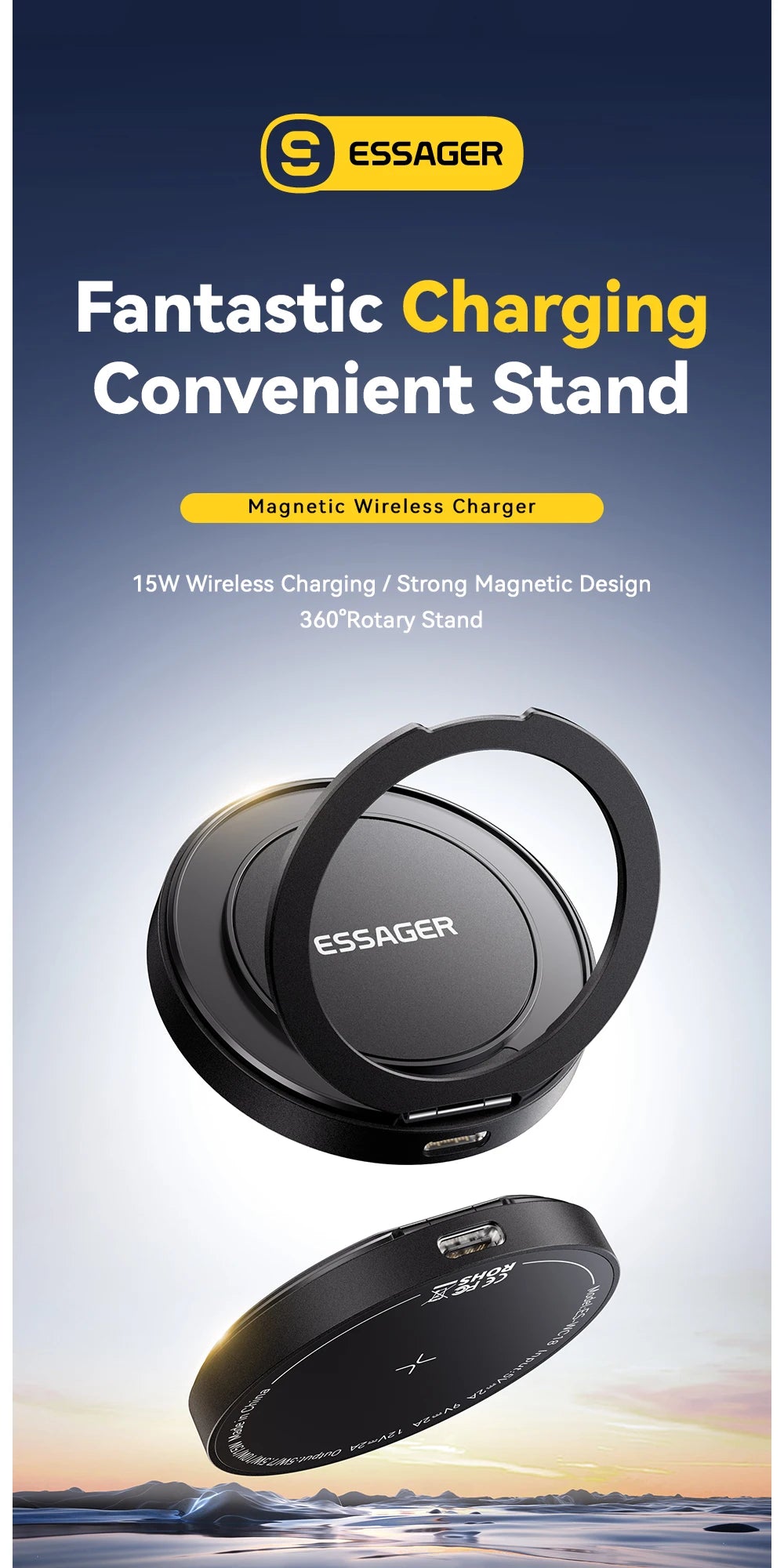 Cargador inalámbrico magnético Essager – 15W rápido con soporte para iPhone y AirPods