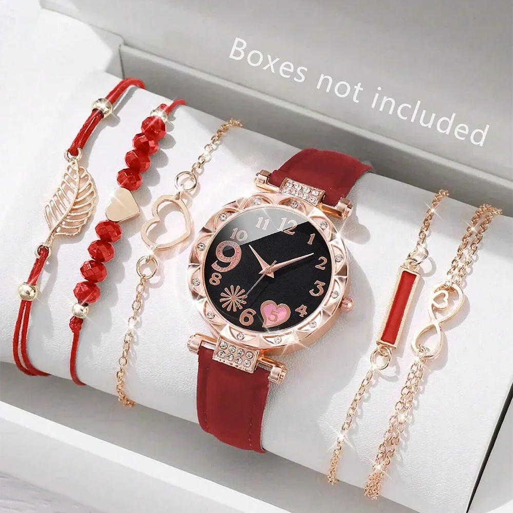 Set de relojes analógicos de cuero para mujer – 6 piezas de moda con cuarzo