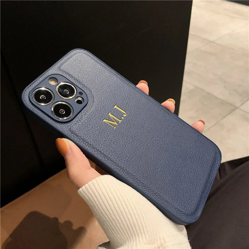 Funda personalizada para iPhone – cuero con nombre e iniciales para modelos 11 a 17