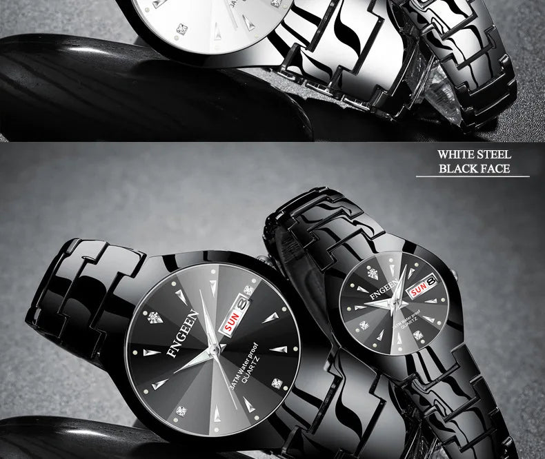 Set de relojes FNGEEN 5808 para parejas – cuarzo, lujo y resistente al agua
