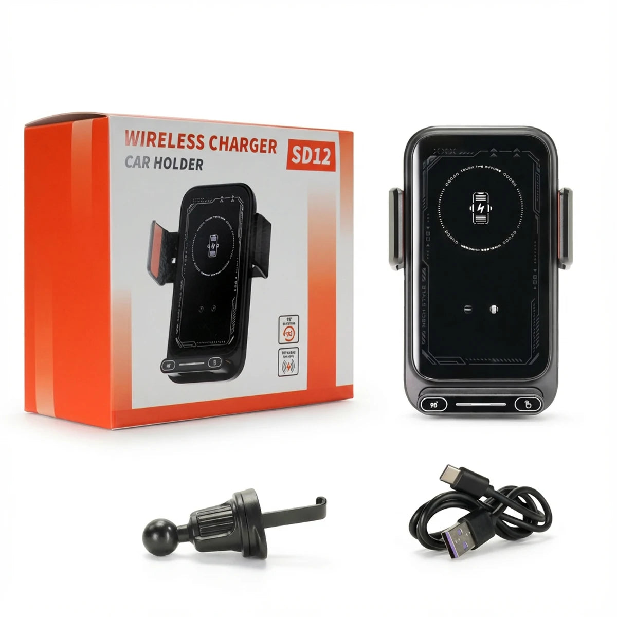 Cargador y soporte para auto – inalámbrico 15W y con cable, rotación y sensor automático