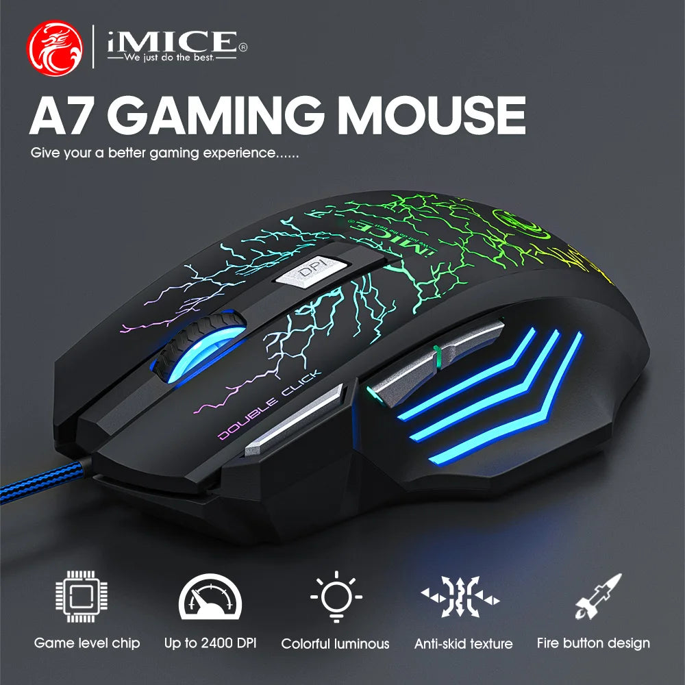 Mouse gaming con cable – retroiluminación y DPI ajustable 2400-7200