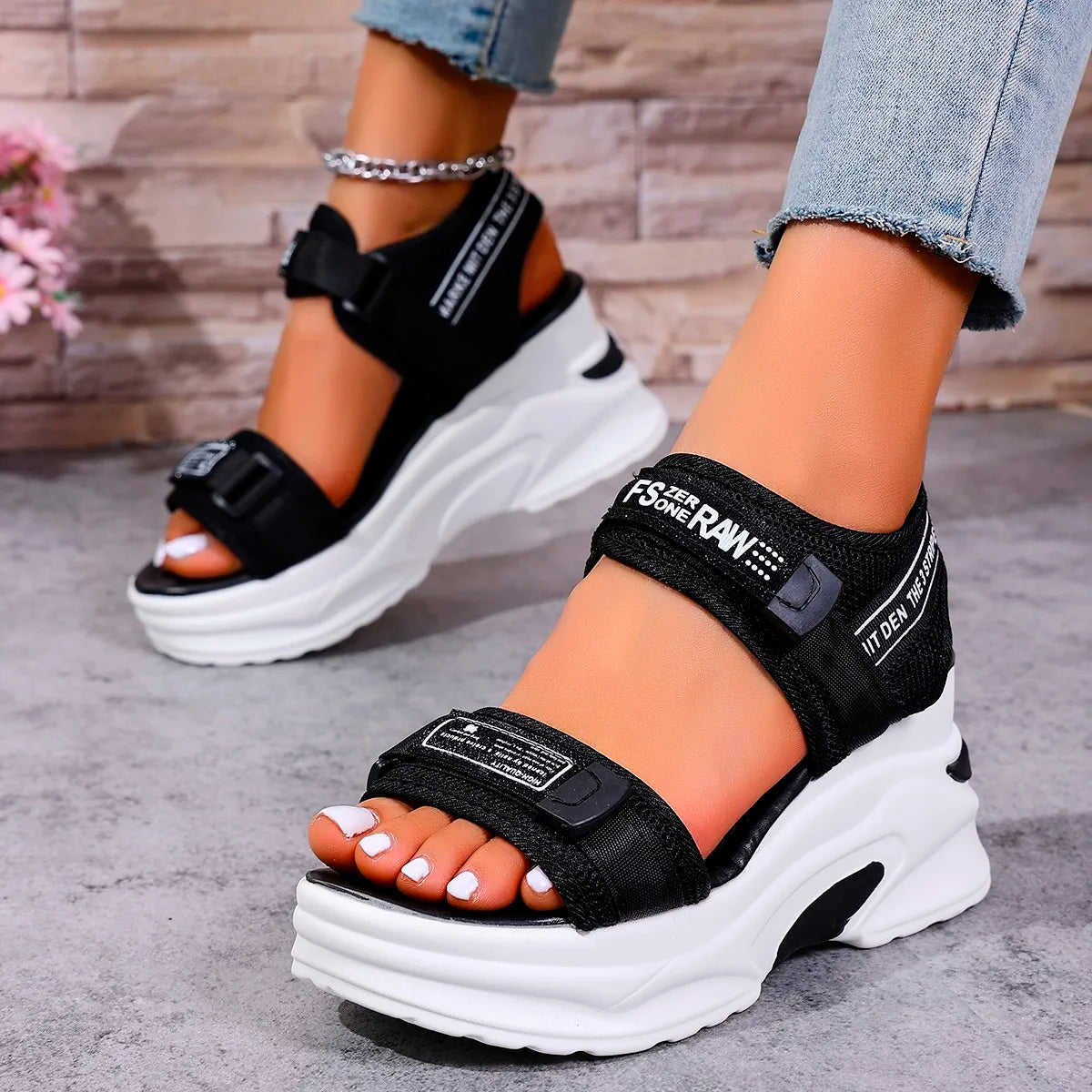 Sandalias mujer plataforma – cuñas cómodas con velcro para verano
