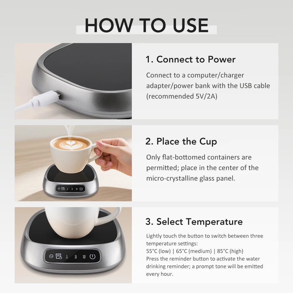 Calentador de Bebidas Eléctrico Inteligente - Control Avanzado de Temperatura - Placa Calentadora - Temperatura Constante - Temporizador - Apagado Automático - Calentador de Tazas