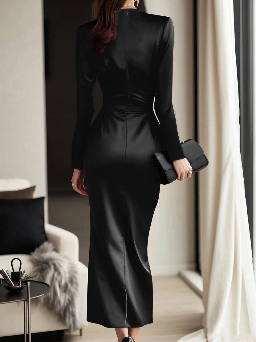 Vestido de gala mujer – terciopelo sexy con escote profundo y abertura lateral