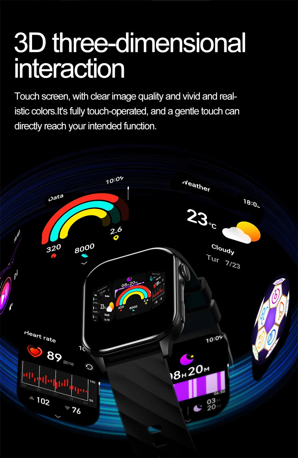 Smartwatch LIGE mujer – pantalla HD 2.01", monitor de salud y resistente al agua