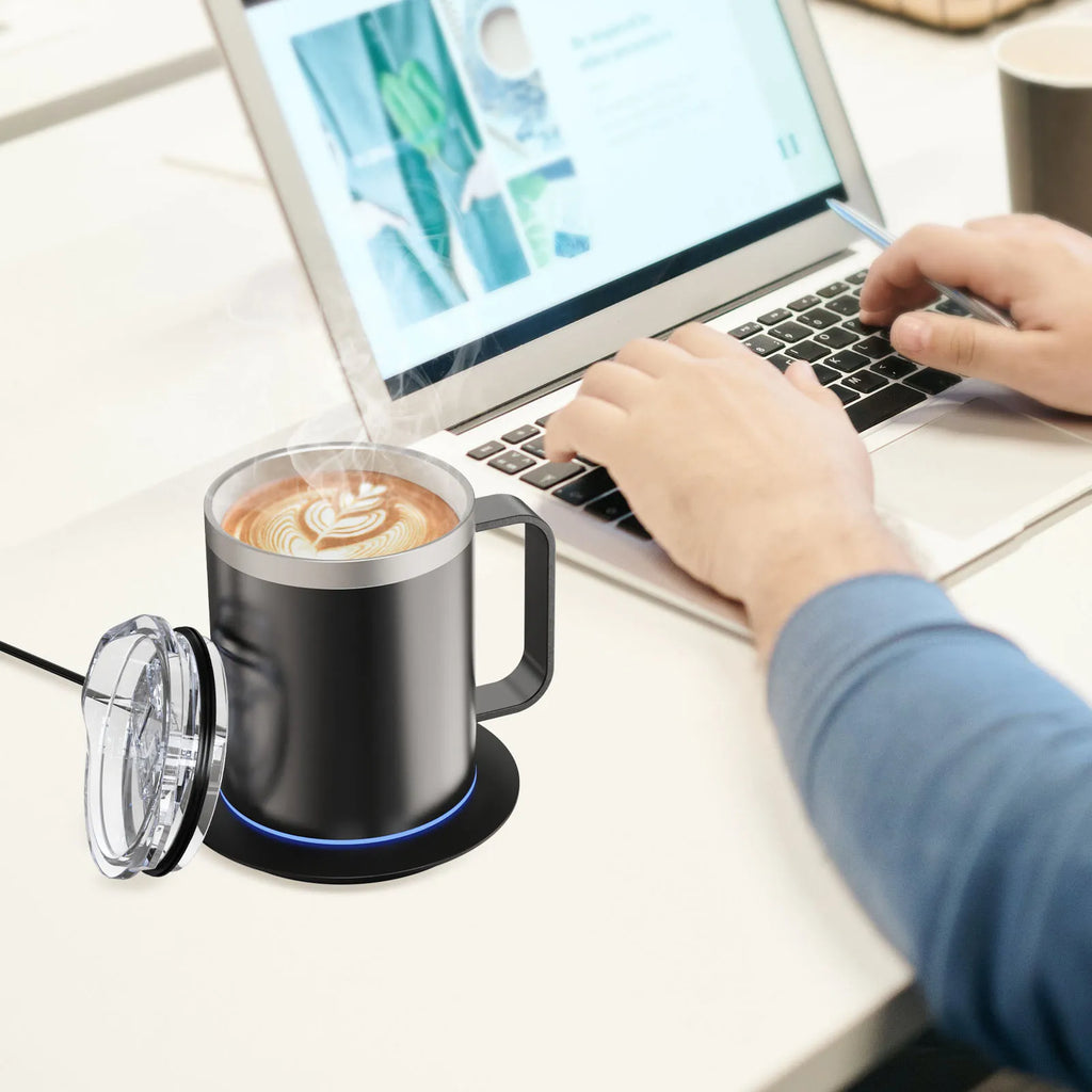 Taza Autocalentable 12oz - USB Eléctrica - Calentamiento 55-65°C - Taza de Viaje Inteligente - Doble Capa - Grado Alimenticio - Calentador de Taza