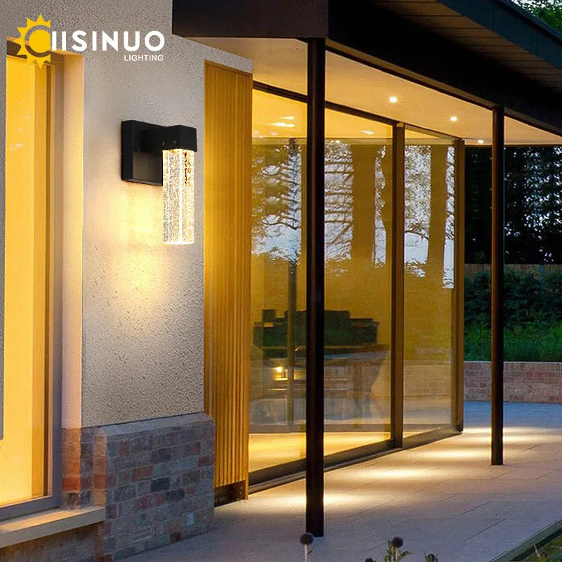 Lámpara LED de pared exterior IISINUO – aluminio con cristal, IP65 y resistente al agua