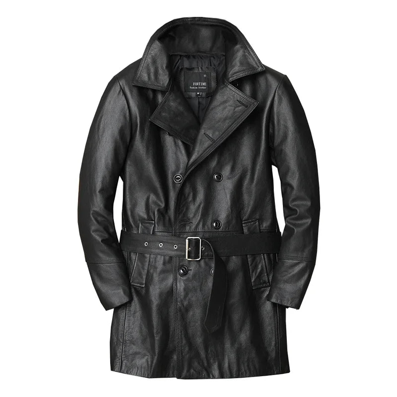 Campera de cuero natural para hombre – estilo casual, doble botonadura y solapa