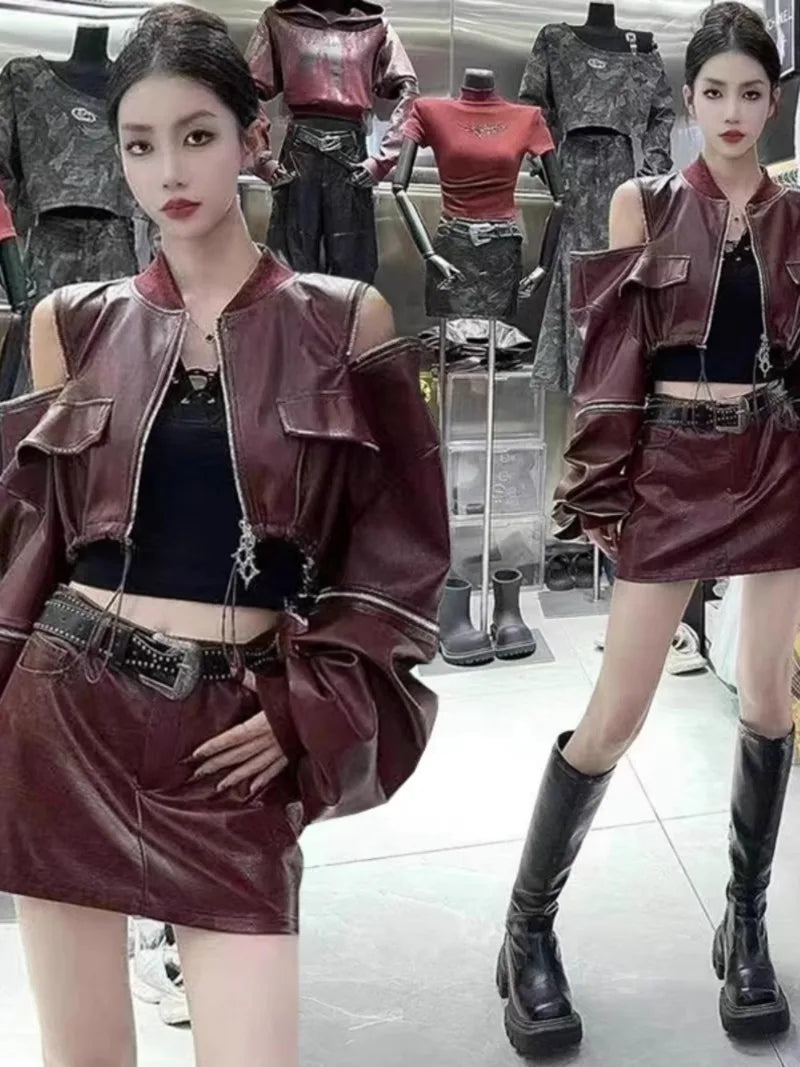 Chaqueta mujer de cuero PU – abrigo suelto con cierre para otoño e invierno