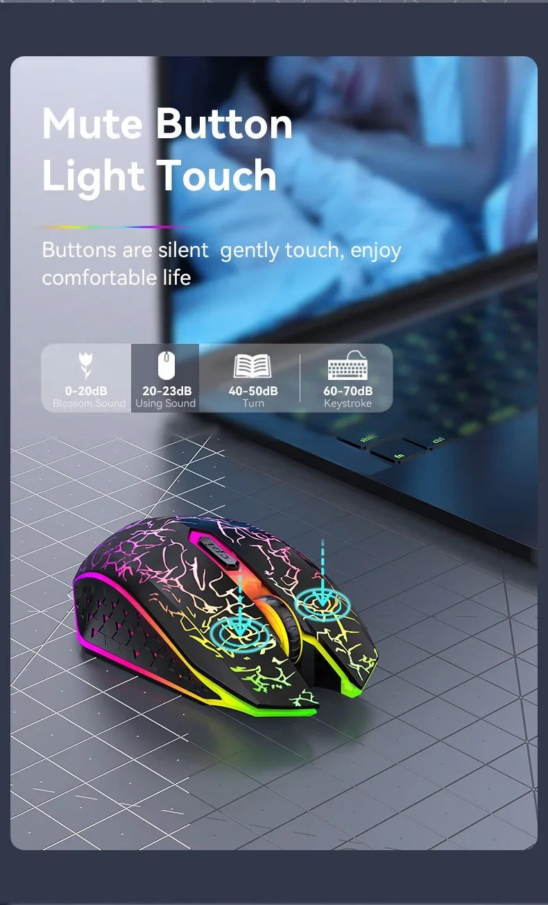 Mouse inalámbrico Bluetooth 5.2 – RGB, 6 botones, modo dual y silencioso