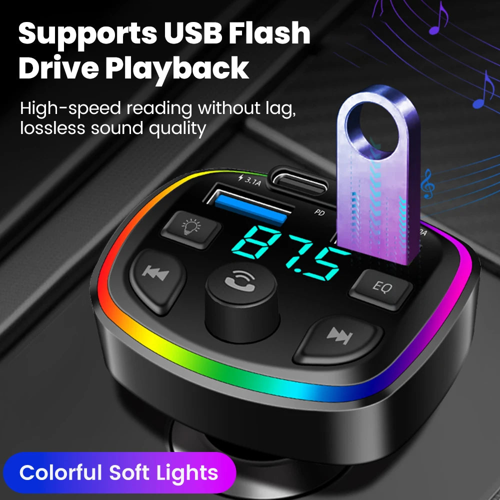 Cargador de auto inalámbrico con transmisor FM – manos libres, Bluetooth y doble puerto USB