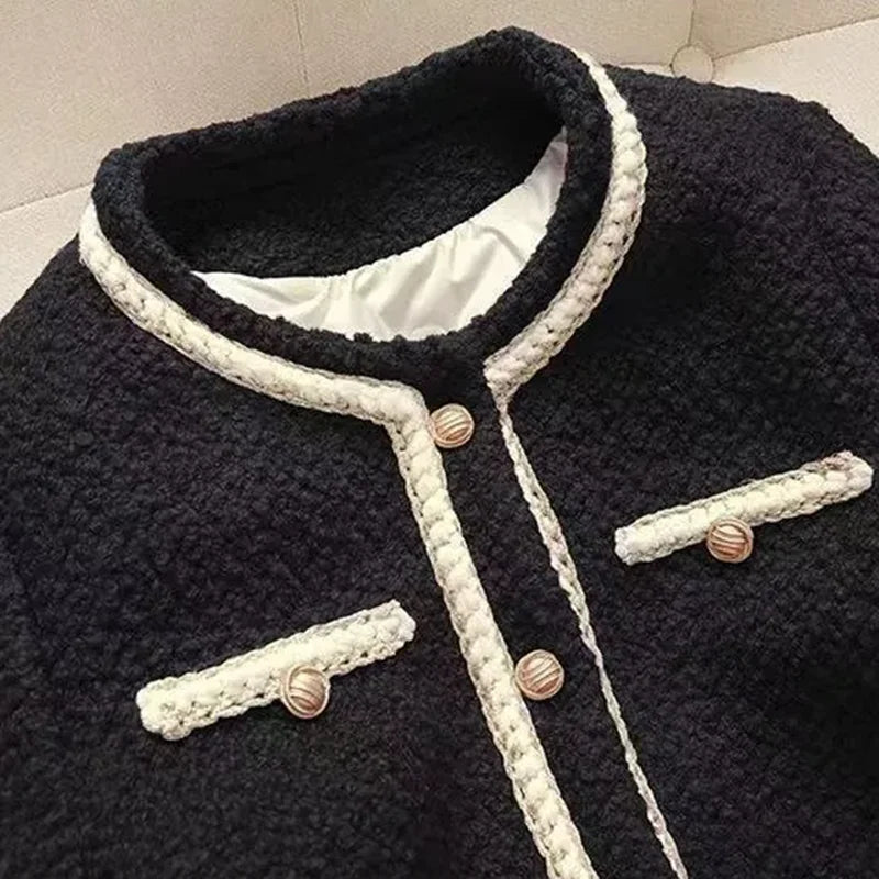 Chaqueta mujer invierno – tweed cálido, cuello redondo y cierre sencillo