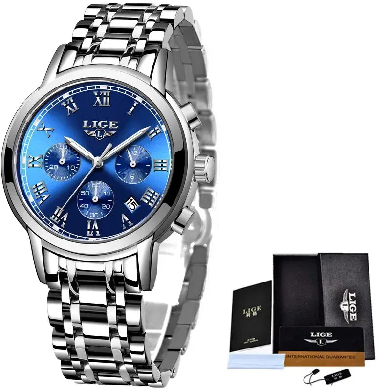 Reloj LIGE para hombre – cronógrafo deportivo de lujo, resistente al agua y acero inoxidable