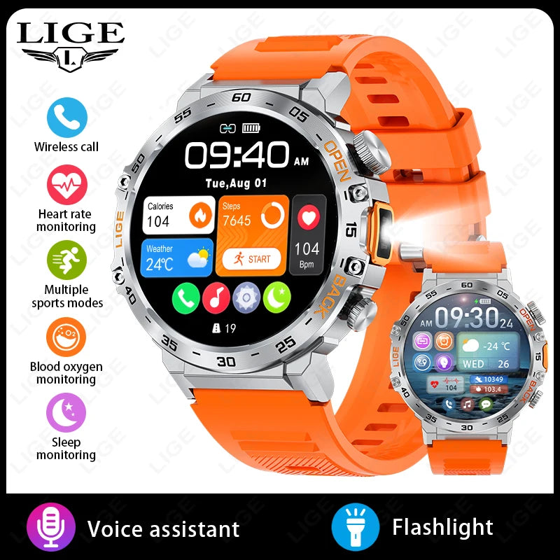 Smartwatch LIGE hombre – pantalla AMOLED HD 360*360, resistente al agua y linterna