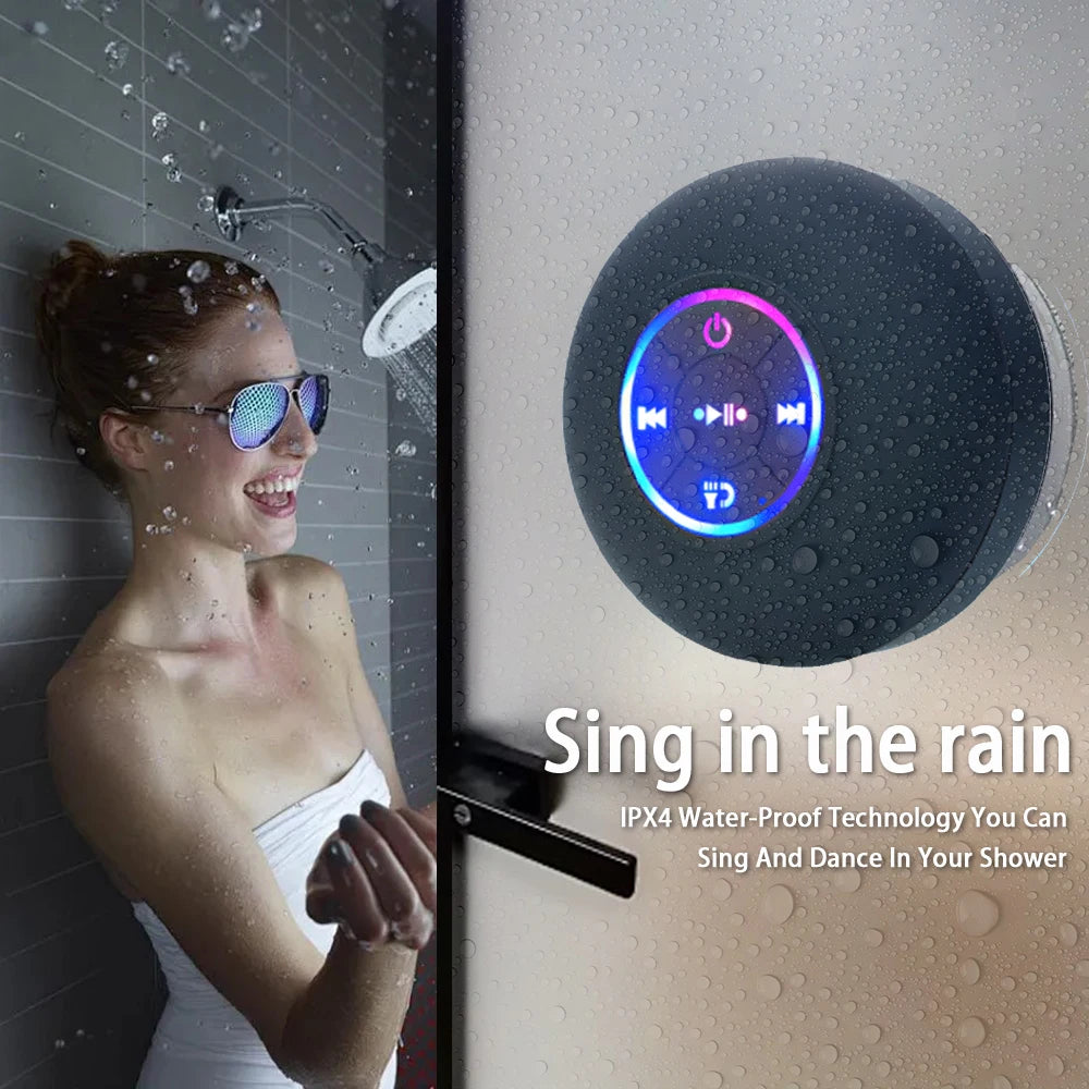 Parlante Bluetooth Portátil Impermeable con Ventosa y Luz LED