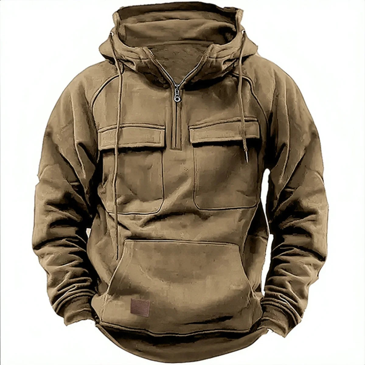 Hoodie casual otoño-invierno – sólido, patchwork y multi-bolsillos para jóvenes