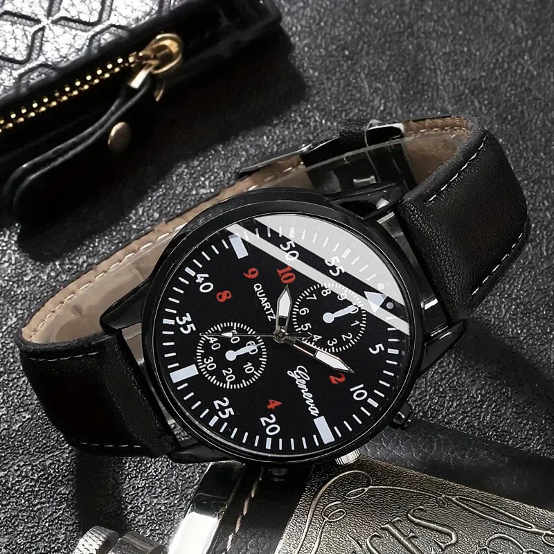 Set masculino 3 piezas – reloj de cuarzo, gafas de sol elegantes y cartera casual
