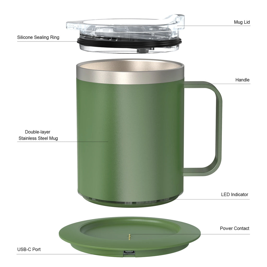 Taza Autocalentable de Café 12oz - Temperatura Constante Inteligente - USB Recargable - Con Tapa - Para Viaje y Oficina