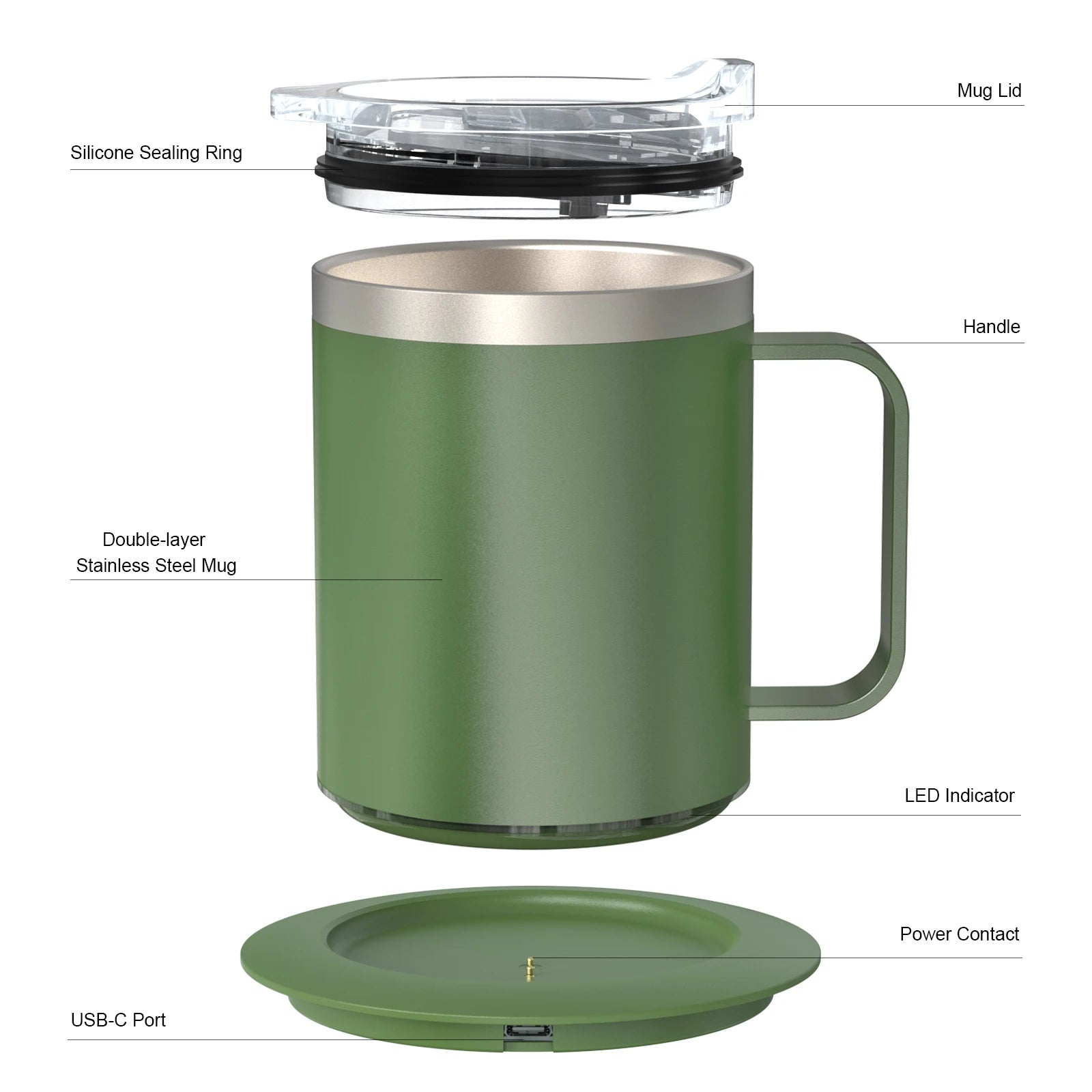 Taza Autocalentable de Café 12oz - Temperatura Constante Inteligente - USB Recargable - Con Tapa - Para Viaje y Oficina