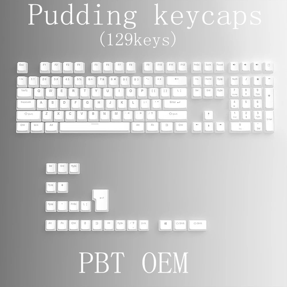 Set de keycaps PBT OEM – 129 teclas transparentes estilo pudding para teclado mecánico