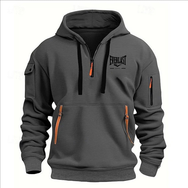 Hoodie casual con diseño multi-zipper – estampado y corte suelto para otoño/invierno