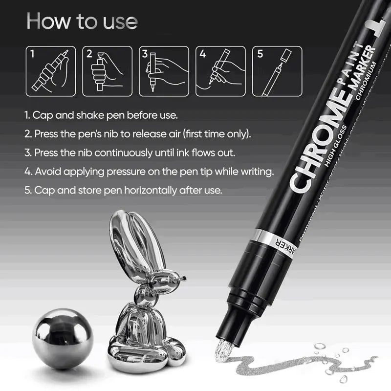 Set marcador espejo cromado – pintura reflectante DIY en dorado y plata