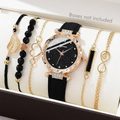 Set de relojes analógicos de cuero para mujer – 6 piezas de moda con cuarzo