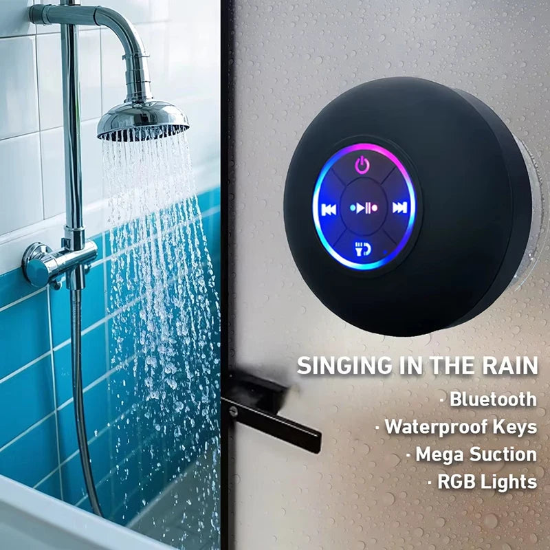 Parlante Bluetooth Portátil Impermeable con Ventosa y Luz LED