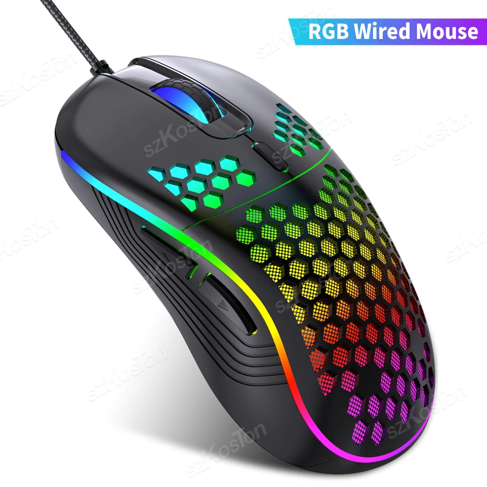 Mouse gaming con cable – diseño panal, retroiluminación RGB y DPI ajustable 7200