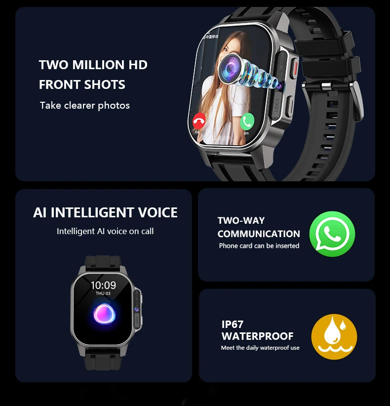 Smartwatch Android con WiFi y GPS – monitor de ritmo cardíaco, SIM y cámara HD
