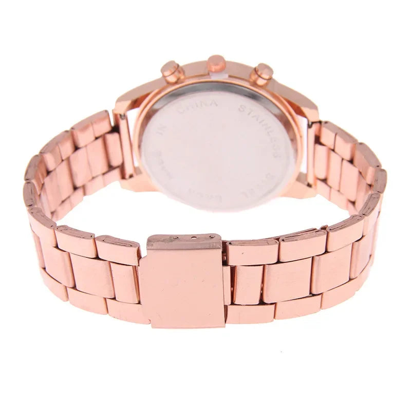 Reloj mujer con diamantes – lujo y estilo en acero inoxidable y oro rosa