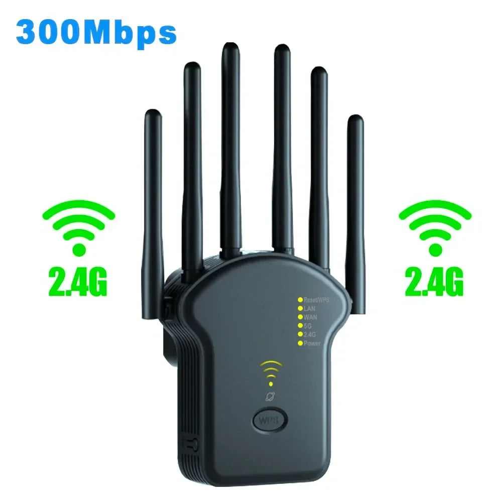Repetidor WiFi inalámbrico 1200Mbps – dual band 2.4G/5G con antena y extensor