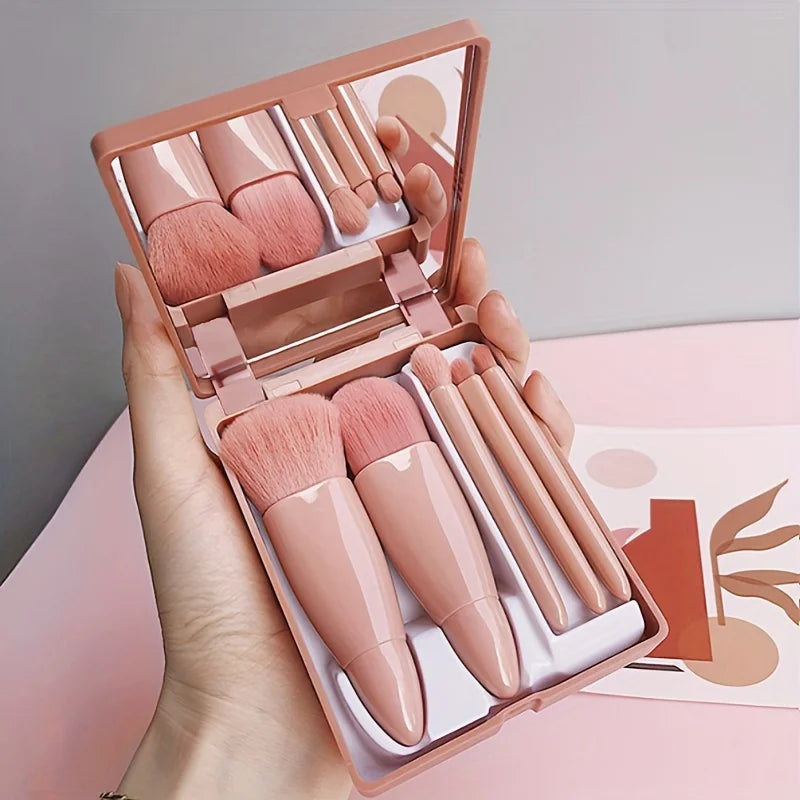 Set portátil de 5 pinceles de maquillaje con espejo – kit plegable de viaje