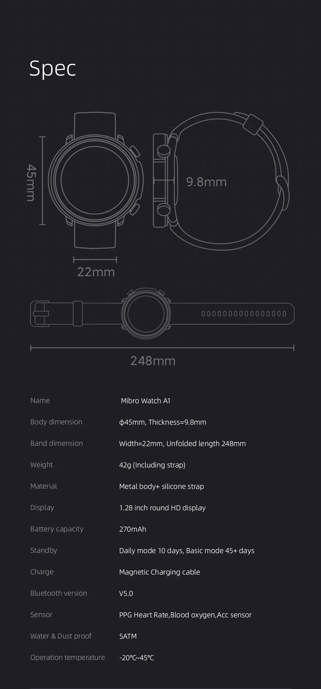 Smartwatch deportivo Mibro A1 – Bluetooth, resistente al agua y monitor de actividad