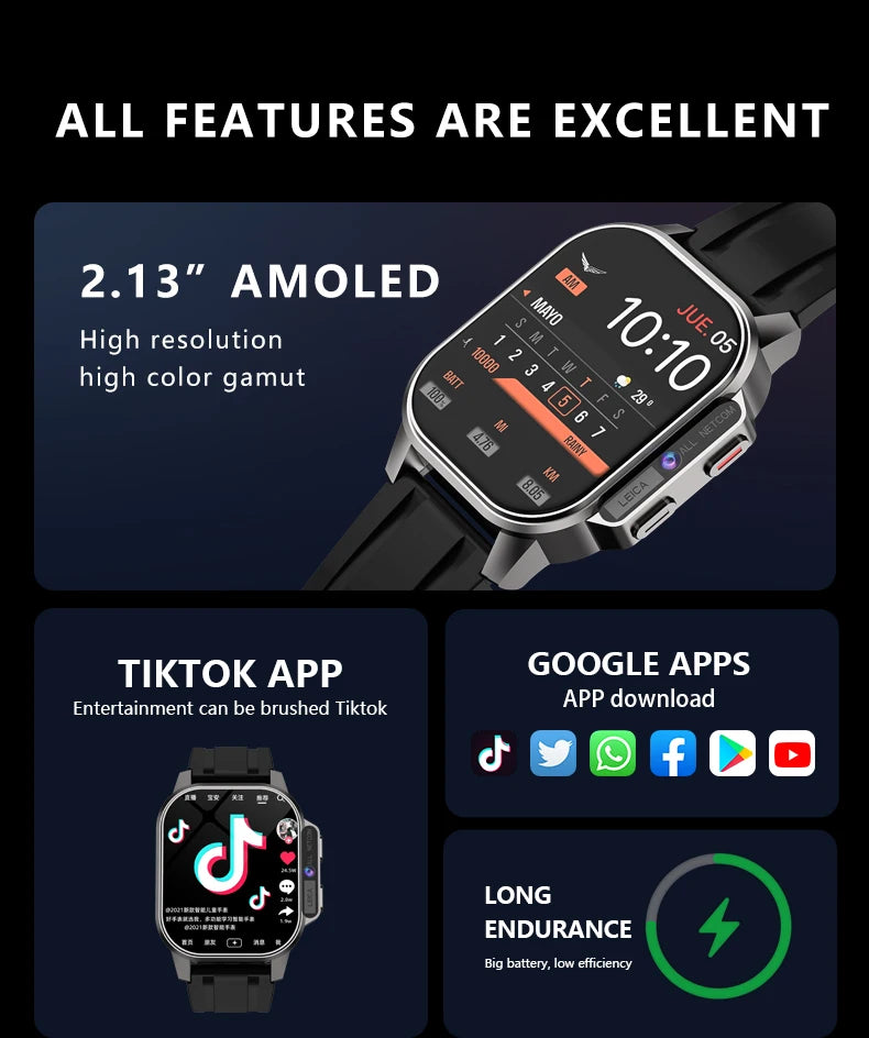 Smartwatch Android con WiFi y GPS – monitor de ritmo cardíaco, SIM y cámara HD