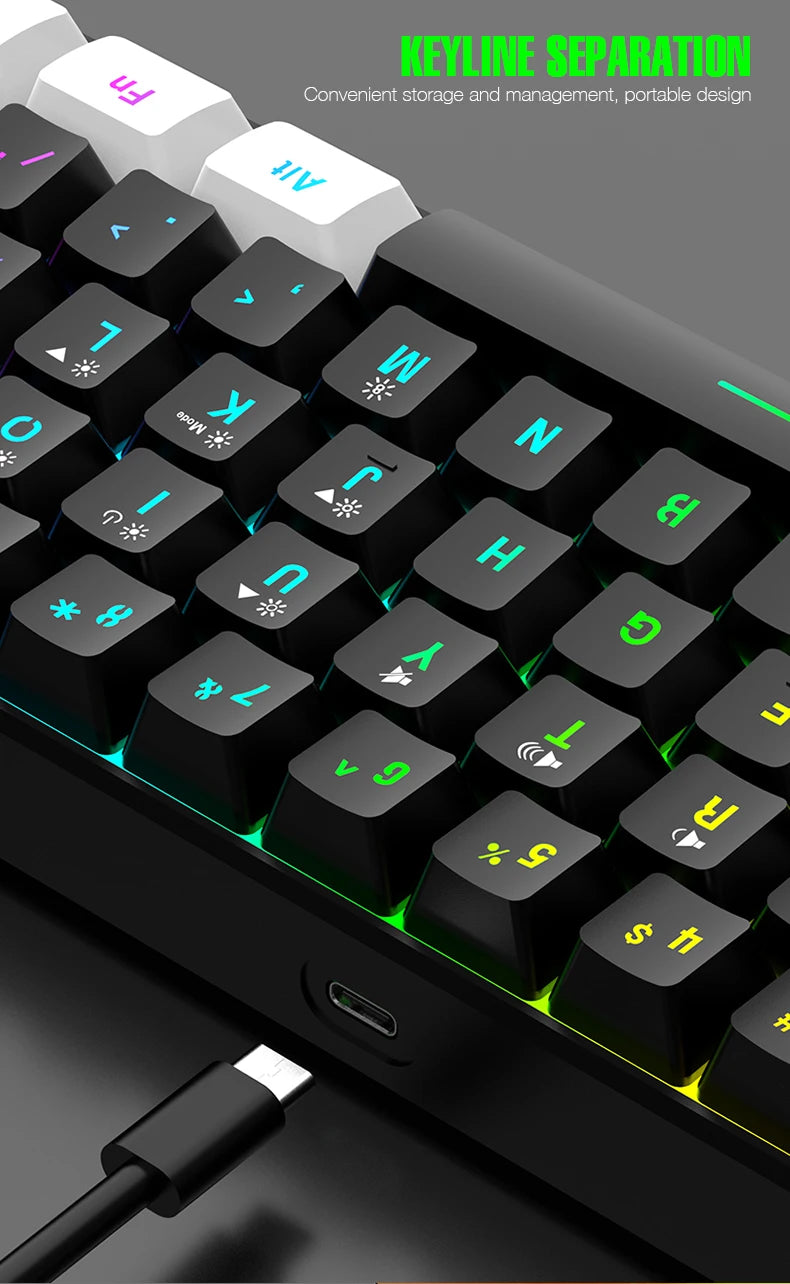 Teclado mecánico compacto 60% – 61 teclas, switches rojos y retroiluminación RGB