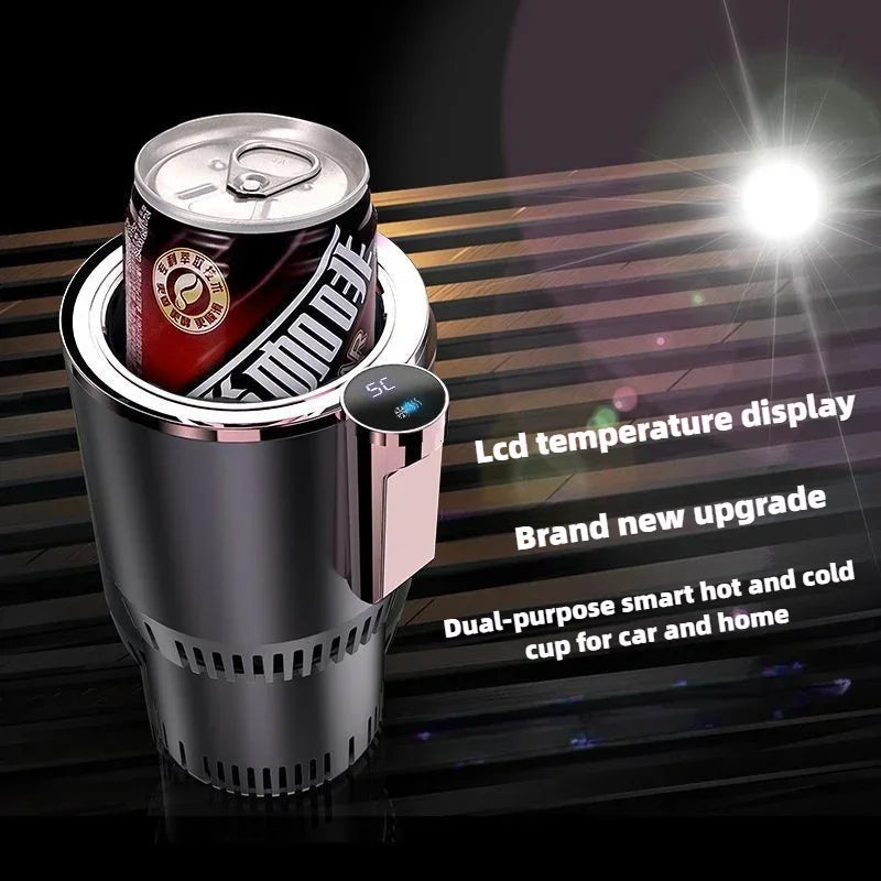 Portavasos Inteligente para Auto 2 en 1 - Enfriamiento y Calentamiento - Refrigeración Rápida - Frío y Caliente - Mini Pantalla Táctil - Para Bebidas, Tazas y Latas